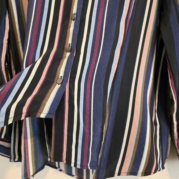 NWT Nicole Miller Artelier 100% Silk Blouse Striped Asymmetrical Top MSRP $275 - Picture 9 of 16